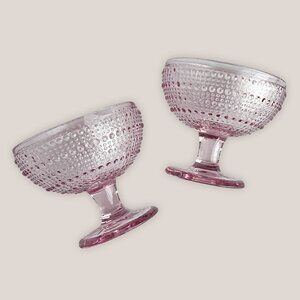 Set of 2 Textured Pink Dessert Ice Cream Glasses Bubble Pearl Stem Glassware
